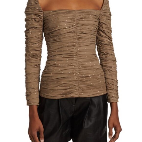 HOST PICK- TOVE Lily Ruched bustier Polka-Dot Cotton Twill Top in Brown / NWOT - Picture 3 of 10